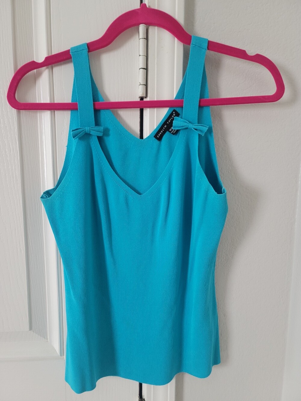Carolyn Taylor Bright Turquoise V-Neck Tank with Bow Straps